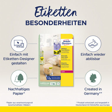 AVERY ZWECKFORM Etichette 63,5x29,6mm L6004-25 giallo, non perm. 675pz./25fl.