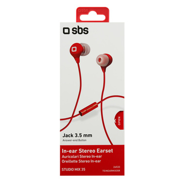 Oreillettes stéréo avec microphone et bouton d'appel intégrés, couleur rouge