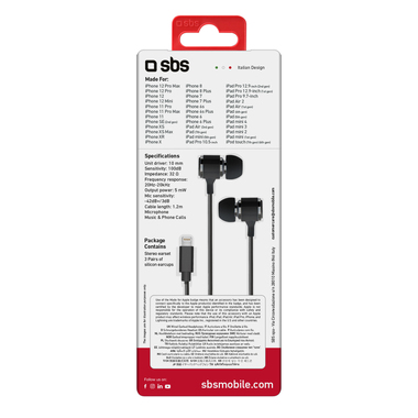 Écouteur intra-auriculaire avec câble Lightning, doté d’un micro intégré, bouton de réponse/fin d’appel et contrôle du volume