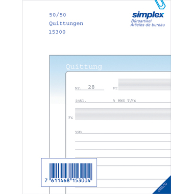 SIMPLEX Quittungen D A6 15300D blau/weiss 50x2 Blatt