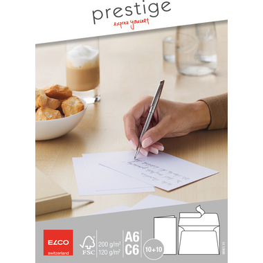 ELCO Schreibkarten Prestige A6/C6 89301.10 weiss,m.Couvert,200gm2 10Stk.