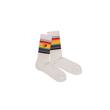 Chaussettes 2025, Dilly Socks, Pride Collection, 36-40 Chaussettes de sport multicolores, couleur principale blanche. Öko-Tex