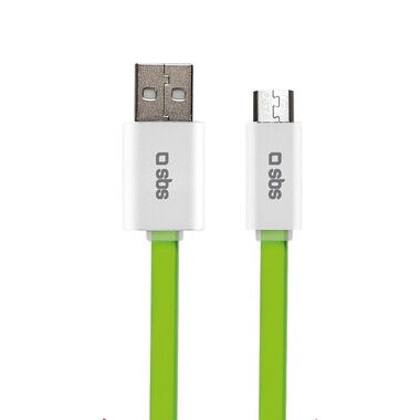 A 150 cm long cable with USB 2.0 and micro USB connectors for charging and data transfer, green color
