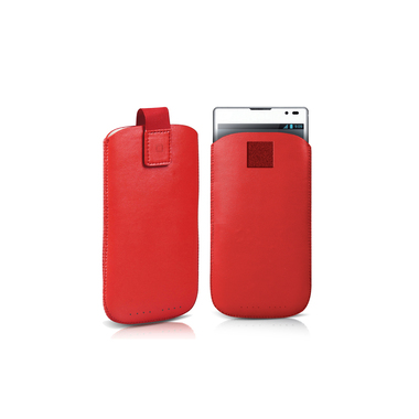 Custodia pouch in ecopelle con laccio estrattore, colore rosso