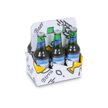 Beer carrier with carrying handle & beer motif for 6x 0.33l bottles with bottle height & Ø60mm