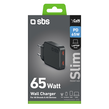 Ultra-slim 65W USB-C wall charger with dual output | SBS