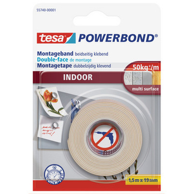 TESA Powerbond Indoor 19mmx1.5m 557400000 Nastro fissagio, biadesivo