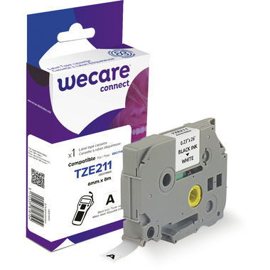 WECARE Natro, plastific. nero/bianco Tze-211WE sostit. Ptouch Tze-211 6mm