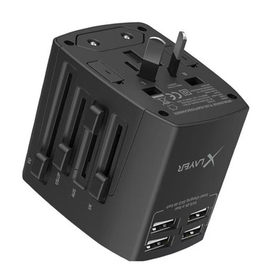 World travel adapter with 4x USB-A