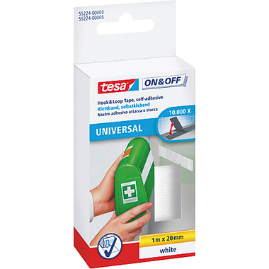 TESA Nastro velcro on&off 20mmx1m 552240000 bianco, autoadesivo
