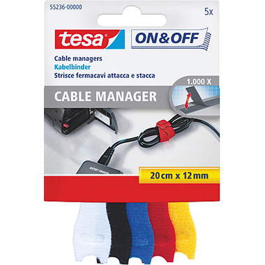 TESA Serracavo on&off 12mmx20cm 552360000 5-colori 5 pezzi