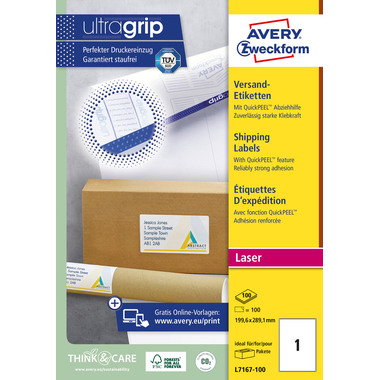 AVERY ZWECKFORM Versandetiketten 199,6x289,1mm L7167-100 weiss 100 Stk./100 Blatt