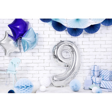 PARTYDECO Ballon en plastique no. 9 86cm FB1M-9-018 argent