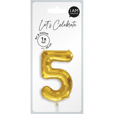 I AM CREATIVE Folienballon Zahl 5 85cm 1000-1050 gold