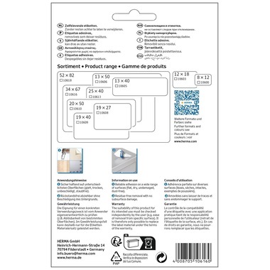 HERMA Etiquettes Amovibles 34×67mm 10616 blanc, non perm. 192 pcs.