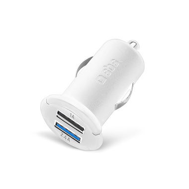 Chargeur de voiture à recharge rapide avec Intelligent Charge et deux sorties USB, couleur blanc