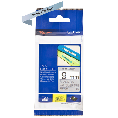 PTOUCH Flexit.lam. nero/opaco-argento TZe-M921 per PT 9 mm