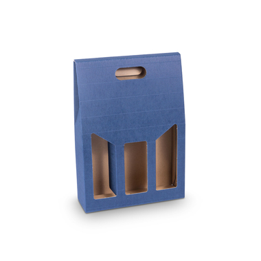 Geschenkverpackung Onda Blu mit offener Welle für 3x 0.75l Flasche mit Flaschenhöhe 350mm & Ø90mm blau