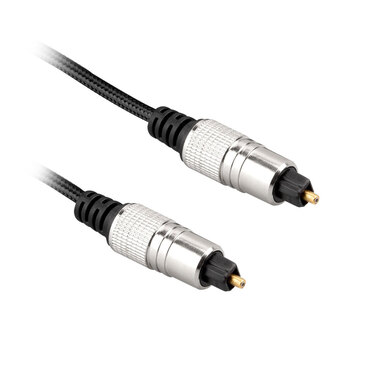 Câble en fibre optique avec 2 connecteurs Toslink mâles, connecteurs plaqués or, gaine en coton, couleur grise, longueur 1,8 m