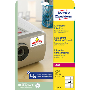 AVERY ZWECKFORM Etichette 63,5×33,9mm L6141-20 Kraft 480 pezzi
