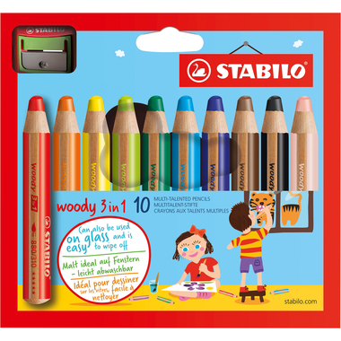 STABILO Crayon couleur Woody 3 in 1 880/10-2 10 couleurs étui, taille