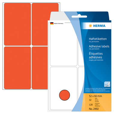 HERMA Etiquettes 52×82mm 2492 rouge 128 pcs.