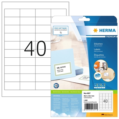 HERMA Etich. universali 48,5x25,4mm 4357 bianco 1000 parte/25 fl.