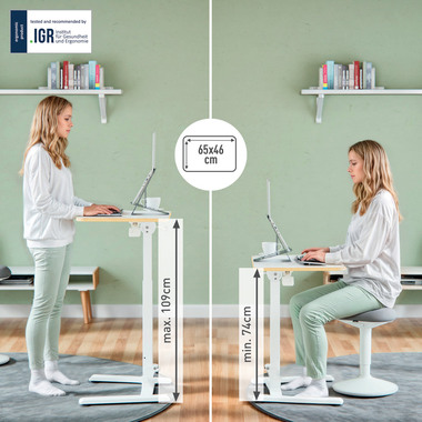 LEITZ Bureau assis-debout ergo 6588-00-01 Blanc, réglable en hauteur