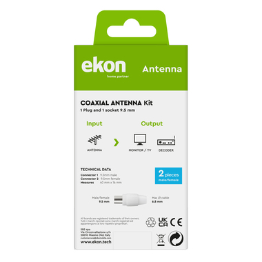 Paire de connecteurs d'antenne SAT mâle-femelle, 9,5 mm, couleur blanche