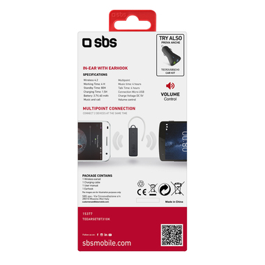 Auricolare Wireless v.4.2 con tecnologia multipoint, archetto e tasto di risposta/fine chiamata