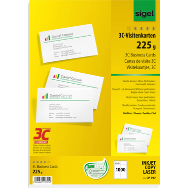 SIGEL Visitenkarten 85x55mm LP797 weiss, 225g 1000 Stück