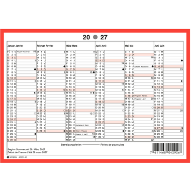 SIMPLEX Calendrier mural 2027 4032140.27 6M/1P rouge/blanc AL/FR A5