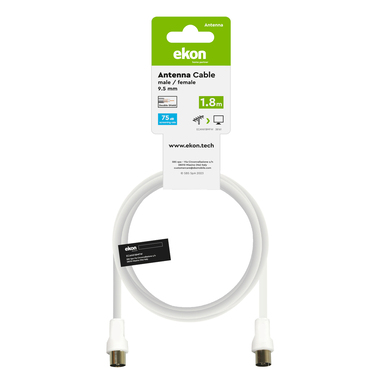Cavo antenna coassiale maschio / femmina, colore bianco, lungo 1,8 m