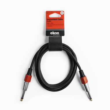 2m long black audio cable for musical instruments with two 6.3mm male jack outputs