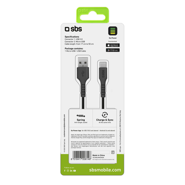 Cable for transferring data and charging with USB 2.0 and Micro USB connectors, length from 17 to 50 cm