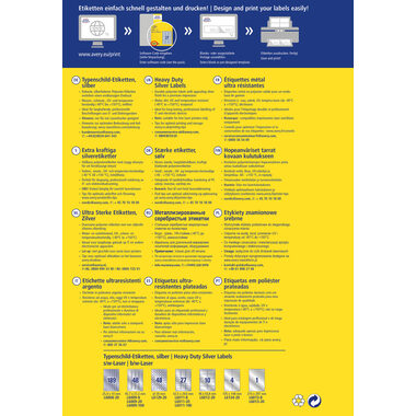 AVERY ZWECKFORM Typenschild-Labelst. 210x297mm L6013-8 silber 8 Stück/8 Blatt