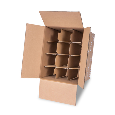 Faltschachtel "Trans-Scripto" inkl. Gefache für 12x 0.75l Flaschen mit Flaschenhöhe 327mm & Ø83mm