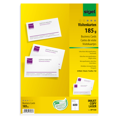 SIGEL Visitenkarten 85x55mm DP930 weiss, 185g doppels. 600 Stück