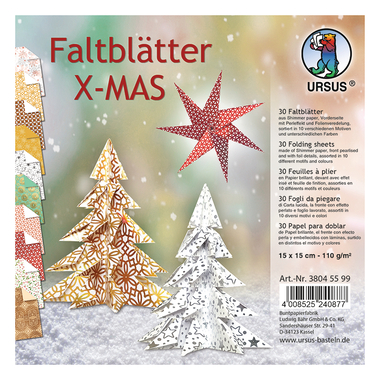 URSUS Fogli Origami 15x15cm 38045599 X-MAS 30 fogli
