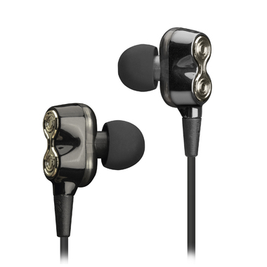 V4.2 wireless earphones, Dual Driver, with metal finish, multipoint technology, silicon earbuds and integrated microphone