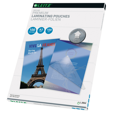 LEITZ Pochettes à plastifier A3 16919 brillant, 100my 100 pièces
