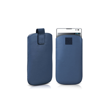 Custodia pouch in ecopelle con laccio estrattore, colore blu
