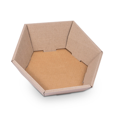 Sechseckiger Geschenkkorb mit offener Welle in braun 290x270x60mm