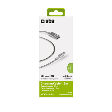 A 1.5 m long aluminium Cable with USB and Micro-USB connectors for charging and data transfer