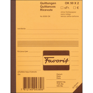 FAVORIT Ricevute D A6 9096 W bianco/bianco 50x2 fogli
