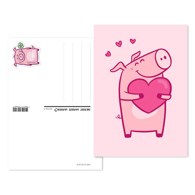 Cochon porte-bonheur, Carte de voeux préaffranchie «Coeur» Carte de vœux préaffranchie «Cœur», (valeur d'affranchissement CHF 1.00)