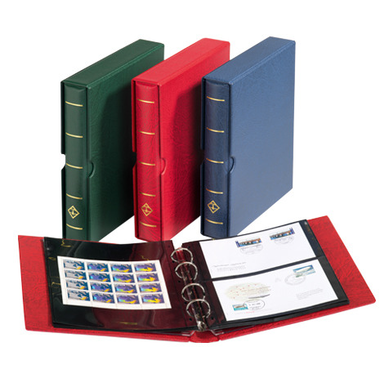 Reliure à anneaux OPTIMA F pour timbres-poste, rouge Avec son étui de protection, 240 × 280 × 55 mm