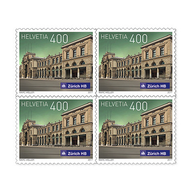 Timbres CHF 4.00 «Zurich», Bloc de quatre Bloc de quatre (4 timbres, valeur d'affranchissement CHF 4.00), autocollant, non oblitéré