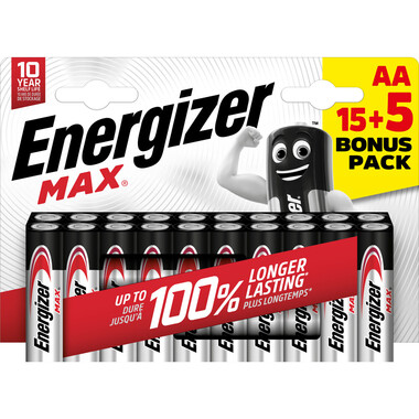 Batteria Energizer Max Mignon (AA), 15+5 pz Confezione da 20 batterie AA alcaline Energizer MAX