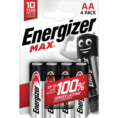 Batteria Energizer Max Mignon (AA), 4 pz Confezione da 4 batterie AA alcaline Energizer MAX
